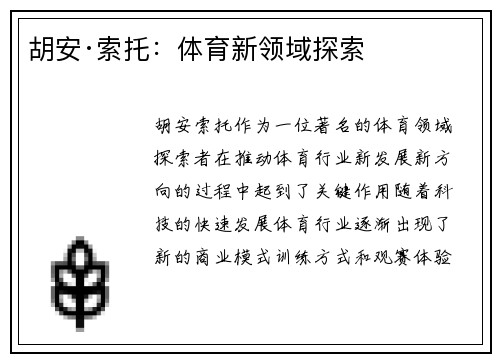 胡安·索托：体育新领域探索