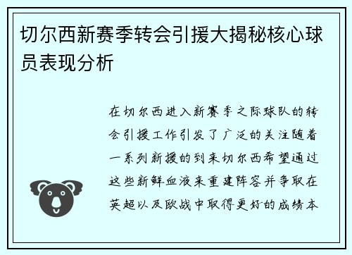 切尔西新赛季转会引援大揭秘核心球员表现分析